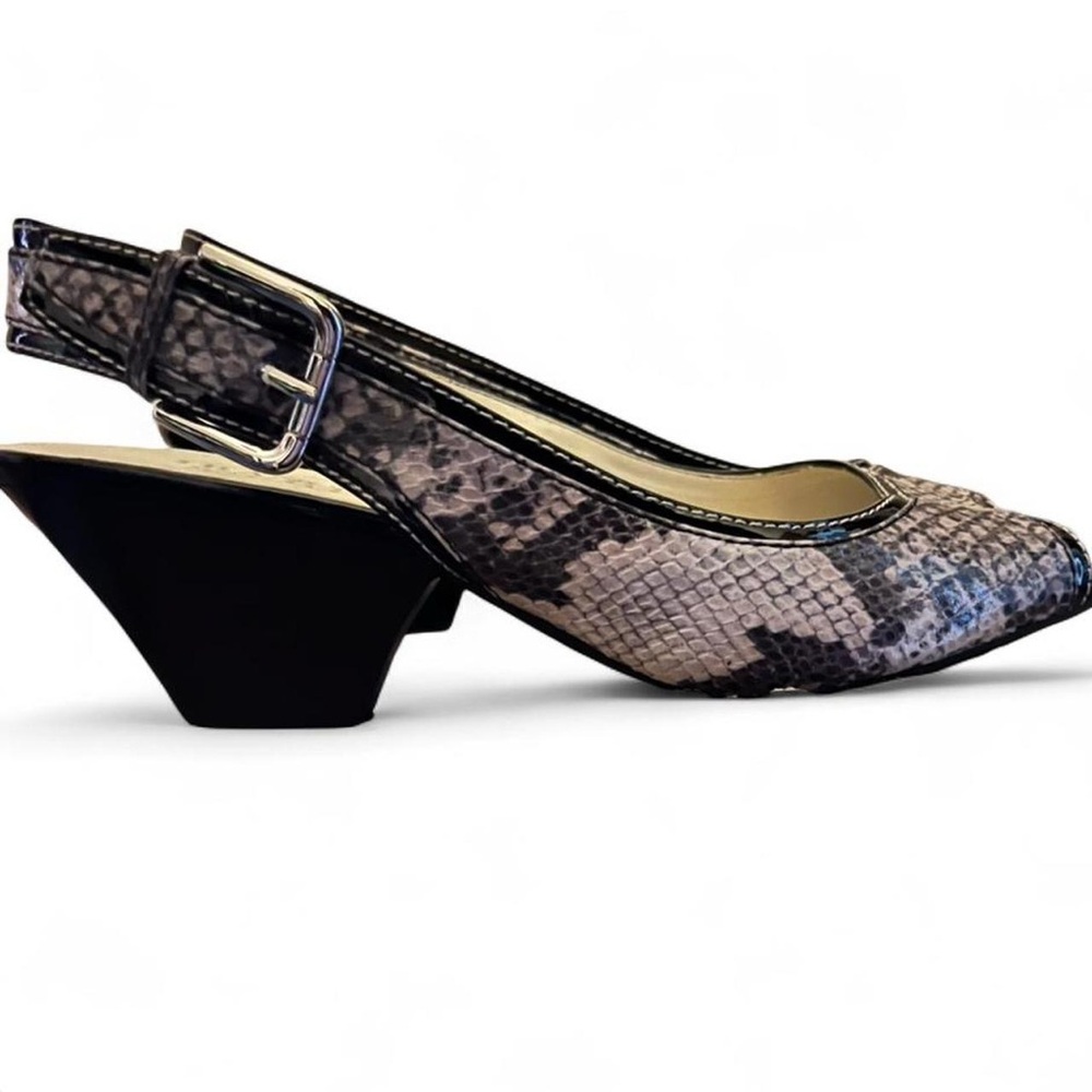 Franco Sarto Women's Snake-Print Slingback Kitten Heels in Gray/Black